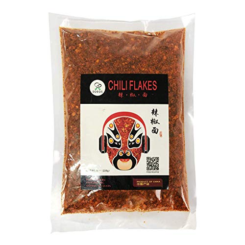 Soeos Premium Sichuan Chili (Chili Flakes) 8 oz, Ground Sichuan Red Chili Pepper, Spicy Dried Chili Flakes for Sichuan Cuisin, Chili Flakes for Red Chili Oil, Chili Flakes for BBQ