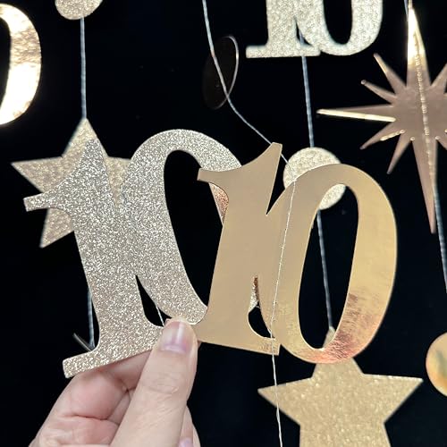 Image of Champagne Gold 10th Birthday Decorations Number 10 Circle Dot Star Garland Streamer Banner Backdrop for Girls Boys Double Digits Cheers to 10 Years Old Birthday Happy 10th Anniversary Party Supplies