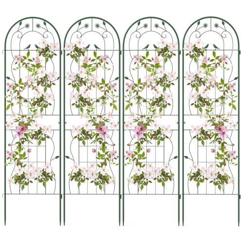COSTWAY Lot de 4 Treillis de Jardin en Métal 180 x 50 cm, Clôture Décorative pour Plante Grimpante, Grille Fleurs Antirouille pour Jardin, Cour, Patio, Vert