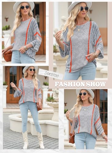 Image of Dokotoo Womens 2026 Spring Summer Casual Crewneck 3 /4 Sleeve Striped Lightweight Knit Trendy Boho Tops Pullover Sweaters