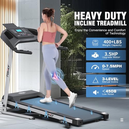 Image of Incline Treadmill Foldable, Smart Portable Treadmills for Home with Body Fat Measurement & Heart Rate Sensor, 3.5HP Heavy Duty Folding Treadmill 400 LB Capacity with Silent Shock Absorption