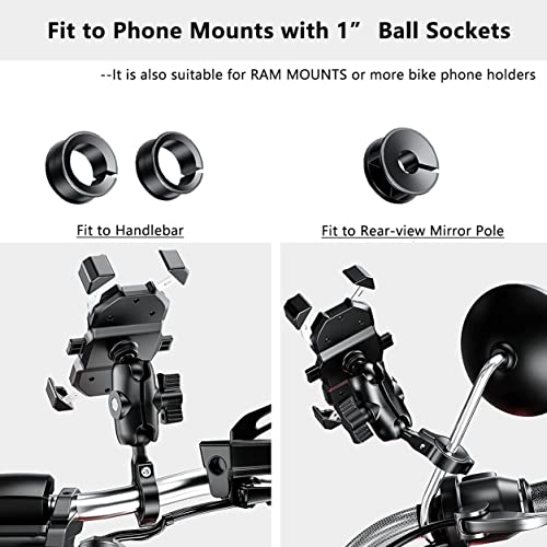 Jitehsha 1" Ball Mount Base Adapter Aluminium Solid Fits To 0.87"/1"/1.26" Diameter Handlebars Or Rear-View Mirror Poles Compatible With Ram Mounts/Imestou 1 Inch Ball Socket Stem Phone Holders #TOP2