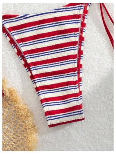 WDIRARA Women's 2 Piece Striped Bikini Set Halter Swimsuits Triangle String Bathing Suit4