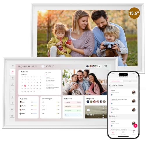 HGFRTEE 15.6 Zoll Digitaler Kalender Wand 1920 * 1080 FHD Digitaler Wandkalender Familienplaner Intelligenter 32GB Speicher Wand/Desktop/Touchscreen WiFi 6 Elektronischer Wandkalender