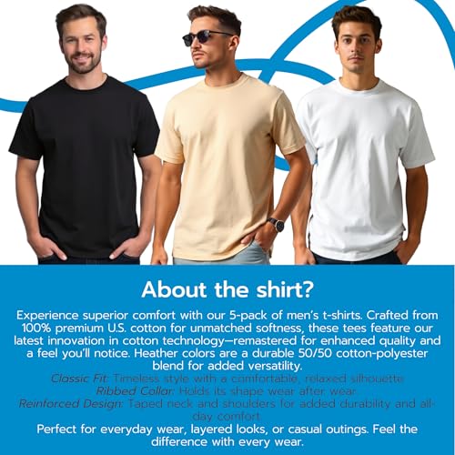 5 Pack Shirts for Men, Crew Neck T-Shirt Mens, US Cotton, Short Sleeve S - 3XL3