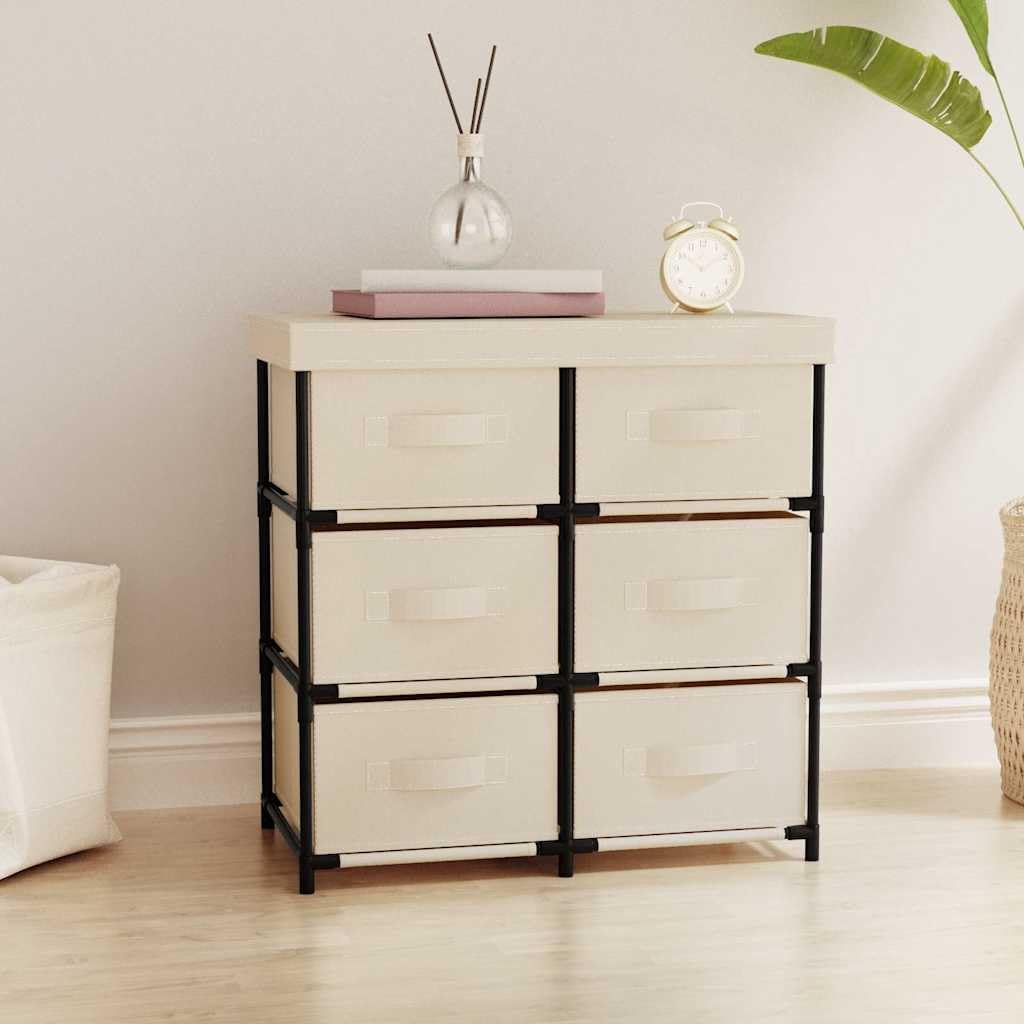 Lagerschrank mit 6 Schubladen aus Stahl und Stoff 55×29×55 cm Creme Mehrzweckschrank mit Stauraum für Büro Wohnzimmer Flur und Werkstatt