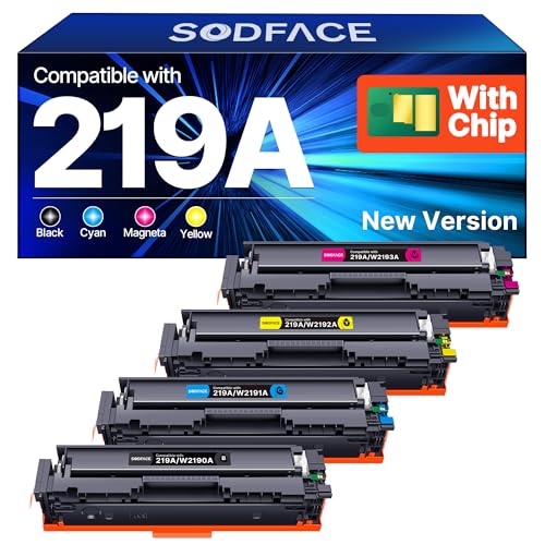 SODFACE 219A 219X Toner Mit Chip MFP 3302FDWG Kompatibel für HP 219A 219X Toner für Color LaserJet Pro MFP 3302FDWG 3302SDWG 3302FDNG 3302FDW 3302SDW 3302FDN (Schwarz Cyan Gelb Magenta 4er-Pack)
