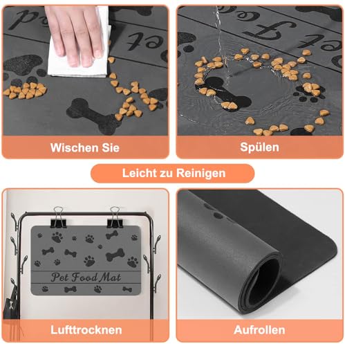 Napfunterlage Hund Katzen Futternapf Unterlage, rutschfest Unterlage Haustiere, Hundefutter Matte Absorbierend Haustier Fütterung Matte Personalisierte Katze Platzset (Grau, 30 x 50 cm)