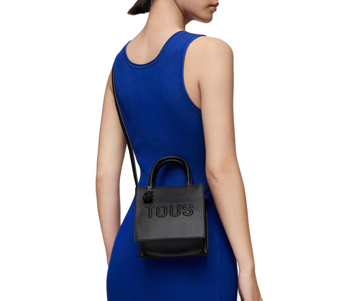 TOUS Schwarze Handtasche, minimalistisches Design mit geprägtem Logo, Kunstleder, eleganter lässiger Stil