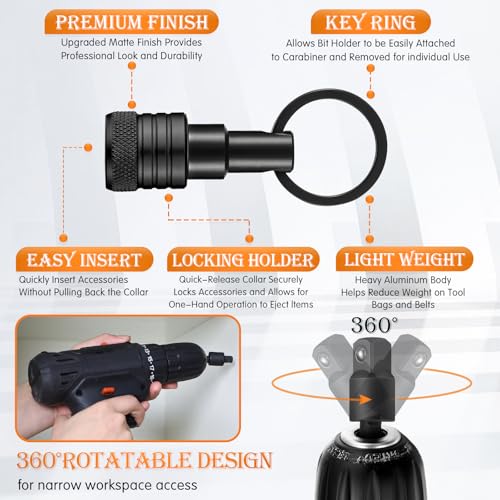 Image of Threlaco 24 Pcs Bit Holder Keychain, 1 /4 3 /8 1 /2 Socket Hex Shank, Black