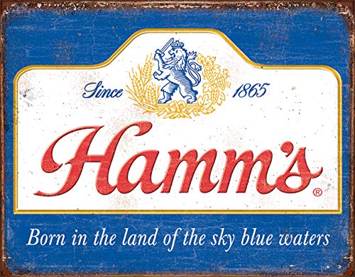Desperate Enterprises Hamm's Beer - Sky Blue Waters Tin Sign - Nostalgic Vintage Metal Wall Decor - Made in USA - 16" W x 12.5" H
