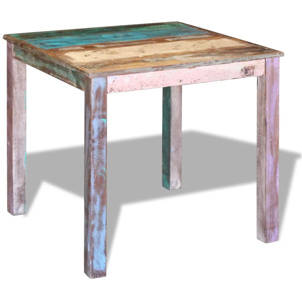 Table à manger en bois vieilli massif 80x82 cm bicolore faite main