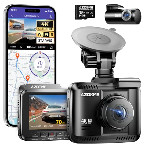 AZDOME Dashcam Auto Vorne Hinten 4K/2,5K GPS WiFi Dash Cam Auto...