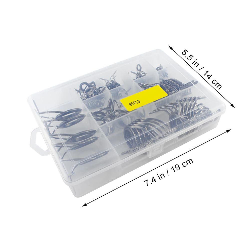 CLISPEED 85PCS Fishing Rod Repair Kit, Casting, Black Stainless Steel & Ceramic Rod Rings, Universal Size for Guides - Image 3