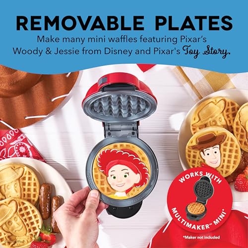 Image of Disney Dash MultiMaker Mini System Removable Plate Set - Ceramic Coating Replacement Plates for Waffle Breakfast - Waffle Maker Not Included - 4-Inch - 2-Pack - Toy Story Woody & Jessie