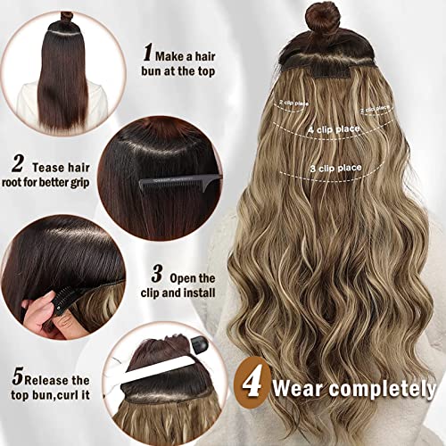 Dorsanee Clip In Hair Extensions Natural Black To Caramel Blonde Highlights Hair Extensions 20 Inch 4Pcs Long Wavy Synthetic Hair Extensions Double Weft Hairpieces For Women #TOP7