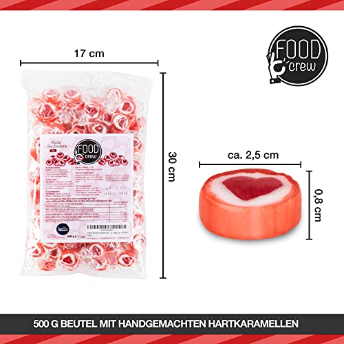 FOOD crew 500g Herzbonbons einzeln verpackt Rot - Rocks Bonbons - Hochzeitsbonbons für Gäste - Tischdeko zu Hochzeit Taufe Valentinstag Muttertag Kommunion - Bonbons Herzen - Herzbonbons Hochzeit