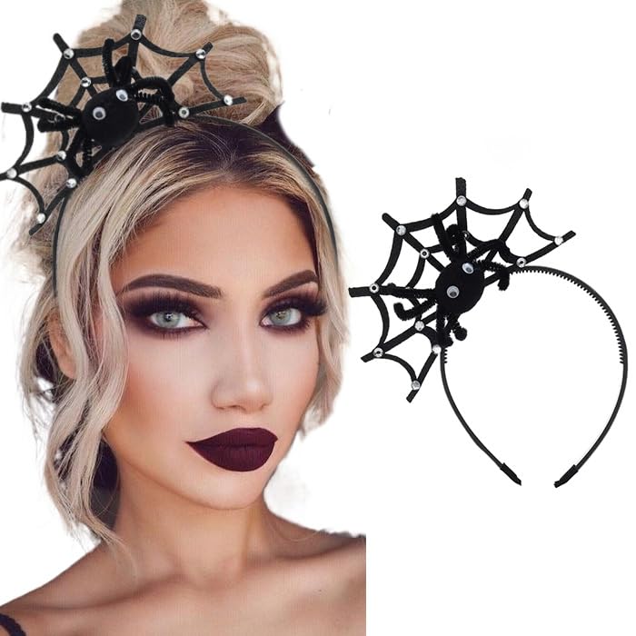 Diademas de Halloween de encaje negro para el pelo con diseño de telaraña, decoración de fiesta, disfraz para mujer