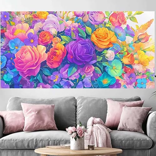 Peinture Diamant Fleur 60x120cm grand format en kit complet pour adulte