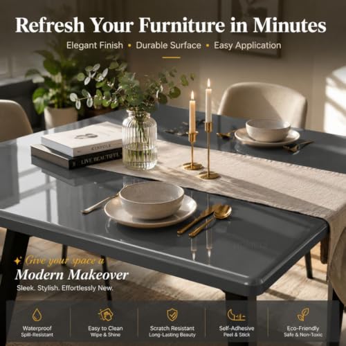 Image of HOME13 Dark Grey Wallpaper Peel and Stick Contact Paper Glossy Self Adhesive Vinyl Sticker Waterproof Removable Wallpaper for Bedroom Cabinets Livingroom (20x120 Inch)