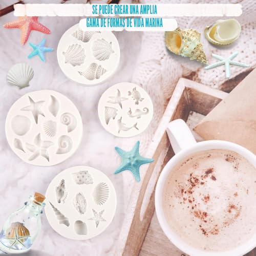 Miniatura 5 de 4 Piezas Marina Animales Moldes Silicona,Moldes De Fondant Para Tartas Con Temática Marina,Molde De Silicona Para Fondant Con Tema Marino,3d Molde Conchas Del Mar Marina Animales Moldes,Para Gelatina