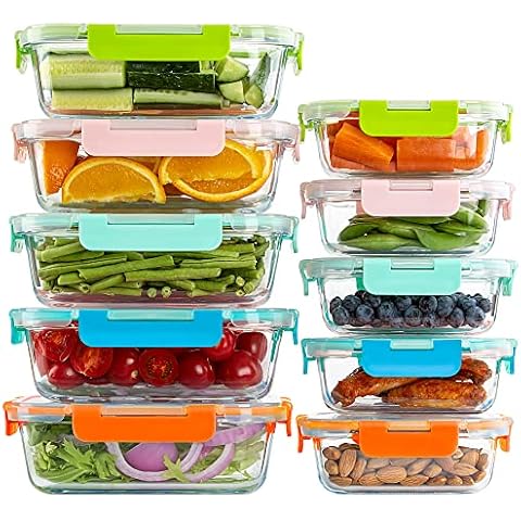 UMEIED 10 Pack Glass Food Storage Containers with Lids Leakproof, Airtight Glass Meal Prep Containers For Lunch, On The Go, Leftover, Dishwasher Safe Cover