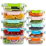 UMEIED 10 Pack Glass Food Storage Containers with Lids Leakproof, Airtight Glass Meal Prep Containers For Lunch, On The Go, Leftover, Dishwasher Safe