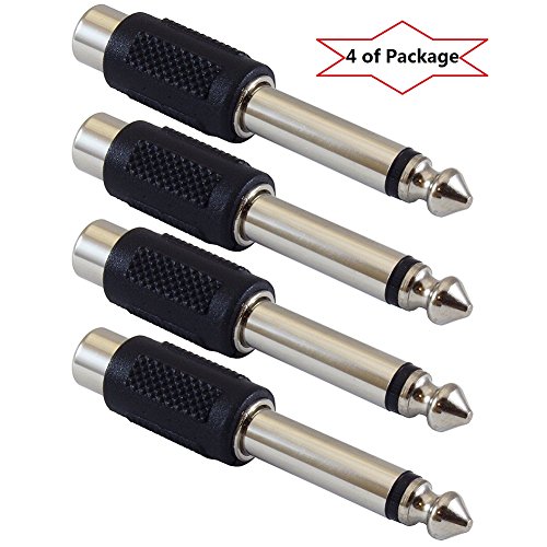 ATD® Niquelado RCA hembra a 1/4 "TS Audio moldeado adaptador, adecuado para cámaras, auriculares, altavoces, reproductores de MP3 (paquete de 4)