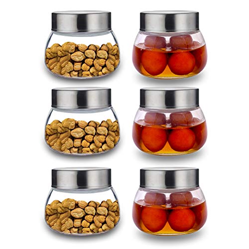 Image of CROCO JAR Oval Shape Glass Spice Jars with Rustproof Airtight Steel Lid | Reusable Kitchen Storage Containers for Home, Office & Pantry | 300ml Set of 6 Premium Glass Jars for Herbs & Condiments