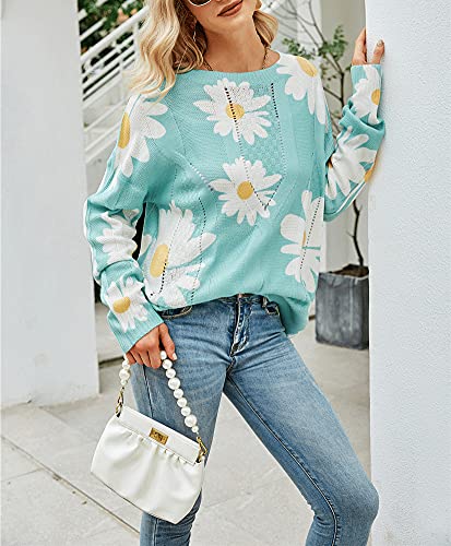 Image of chouyatou Women's Crewneck Long Sleeve Floral Printed Knitted Sweater Pullover Tops