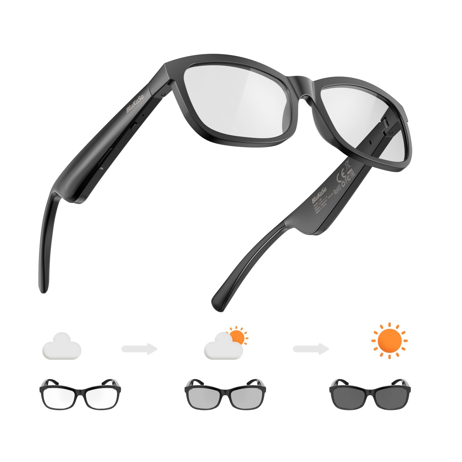 Smart Glasses Bluetooth Glasses 34g Ultra-Light Frame for Daily Use Hands-Free Calls Music Voice Control 8-10H Battery USB-C