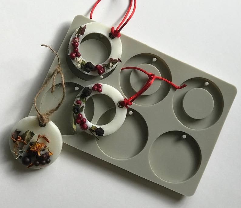 Image of Round Wax Sachet Mould Silicone Aroma Ring Tablets Mold Resin Bookmark Moulds Epoxy Pendant Crafts Fondant Jewelry Keychain Molds Wax Melts (ASM118)