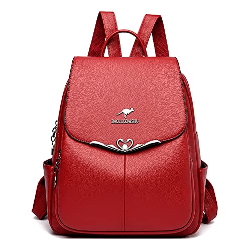 Mochila feminina PU couro macio YYXB-807 (Vermelho)