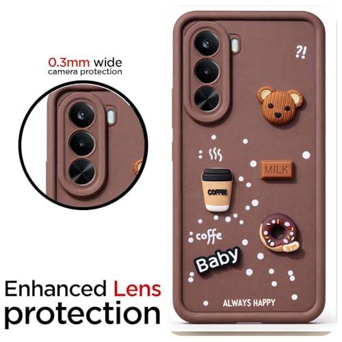 Image of Bintage CASE Cute Fun Taddy Cartoon 3D Ball Bear Milk Cake Coffee Silicon Case Full Body & Camera Protection Back Cover Compatible for Realme P4x 5G - Brown