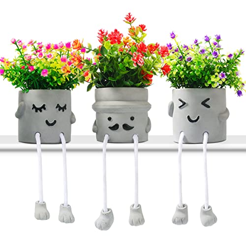 3Pack Fake Plants in Cute Pots Indoor Faux Plants Decorations Lifelike with 60 Artificial Flowers for Office Bathroom Bedroom Living Room Kitchen Home Farmhouse Shelf Decor C