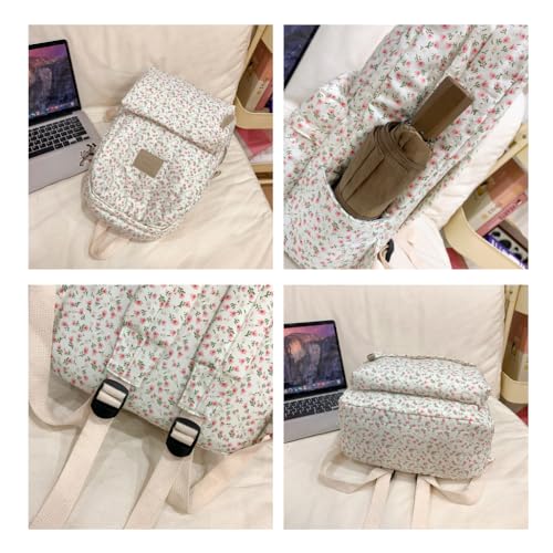 JHTPSLR Cottagecore Aesthetic Backpack Cute Vintage Floral Backpack Thick Cloth Flowers Laptop Backpack Mochilas (Small Floral)3