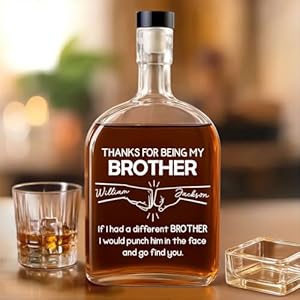 Wrappiness Thanks for Being My Brother Spirits Decanter with Custom Names, Funny Troll Gift for Brother Whiskey Glass Bottle, 25oz Decanter for Liquor Vodka Bourbon Gift for Men (Thanks Brother)