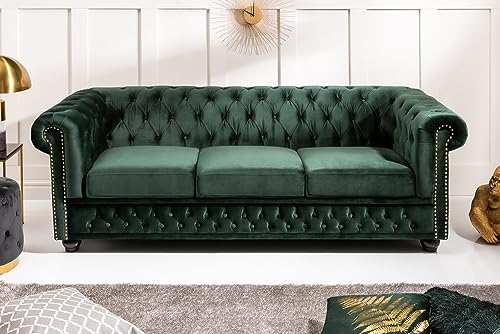 Riess Ambiente Chesterfield 3er Sofa 205cm flaschengrün Samt mit Knopfheftung und Federkern Dreisitzer 3-Sitzer Couch – Bild 6