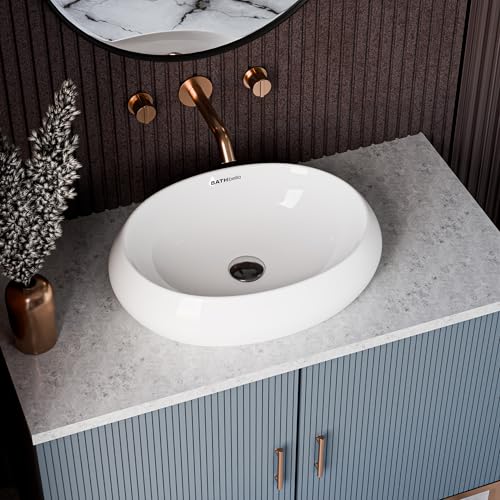 Image of Table Top Ceramic Wash Basin For Bathroom | Rectangular Counter Top Bathroom Sink, Premium Glossy White Above Counter Vanity Basin, Modern Design (24 x 16 x 5 Inch)