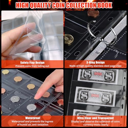Himomo COIN COLLECTION BOOK Holder For Collectors, 512 Pockets Coins Collecting Album & 12 Sleeves Money Organizer Binder thumb #1