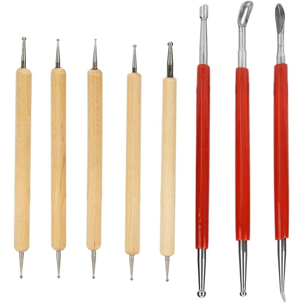 UDSKNV[KSL Wood Handle Craft Tool Set- 8Pcs DIY Carving Stylus Kit Including Double Head Embossing Pen& Sculpting Drill Pen for Stamping