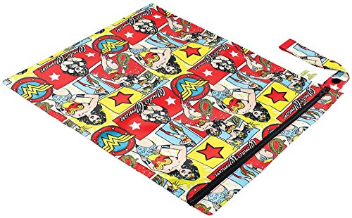 Image of Bumkins Waterproof Wet Bag DC Comics Washable, Reusable for Travel, Beach, Pool, Stroller, Diapers, Dirty Gym Clothes, Wet Swimsuits, Toiletries, 12x14 – Wonder Woman