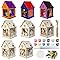 Halloween Haus Bastelset Kinder, 8 Stück Holz Kürbis Haus Basteln DIY Kreativsets mit Farben Pinseln Aufklebern, Halloween Deko Bastelset zum Bauen und Bemalen für Party Geschenk Jungen Mädchen