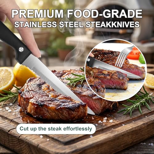 Image of 24-Piece Silver Silverware Set with Steak Knives Black Stainless Steel Flatware Set for 4 Food Grade Tableware Cutlery Set Rust-proof, Mirror Polished, Dishwasher Safe