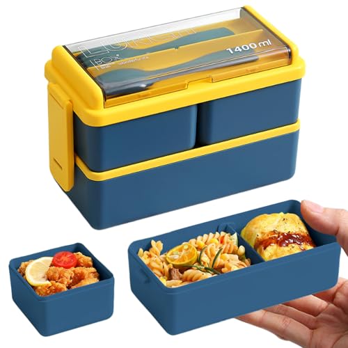 Caja Bento de 1,340.9 g para adultos, apilables, 2º piso, con divisores, contenedor de alimentos con múltiples compartimentos, recipientes de almuerzo para adultos, sin BPA, 7.7 x 3.6 pulgadas (estilo