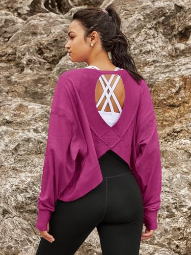 Image of Panadila Womens Open Back Workout Tops Long Sleeve Shirts