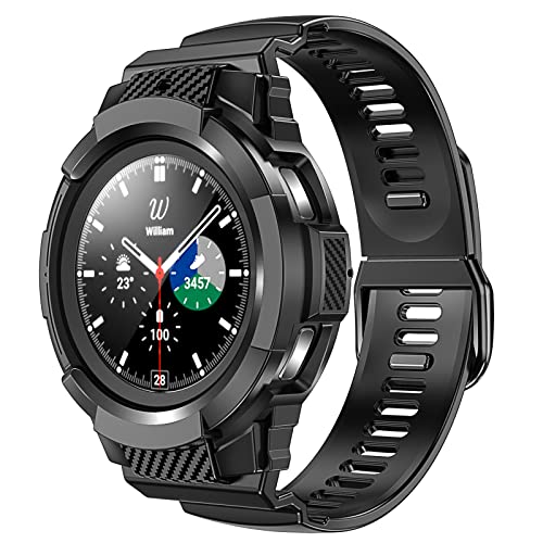 Goton Rugged Case Band for Samsung Galaxy Watch 4 Classic 46mm Band with Bumper Accessories, Galaxy Watch 4 46 mm Replacement Strap for Men - Black