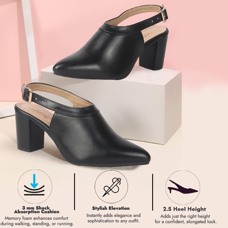 Image of FAUSTO Women Pointed Toe Block Heel Adjustable Backstrap Shoe Style Sandals | Soft Padded Insole | Semi Formal Outfit Sandals