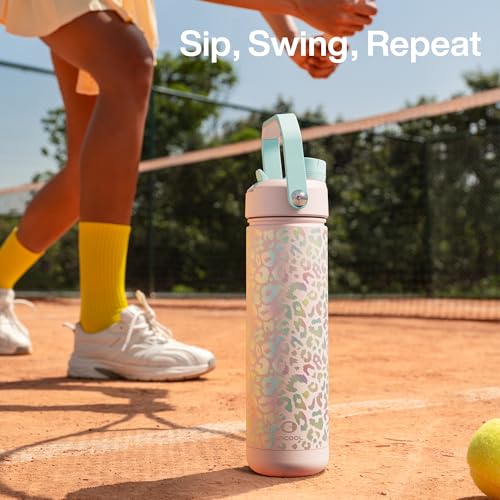 Image of ENCOOL Insulated Water Bottle with Straw Stainless Steel Water Bottle, Leak-Proof, BPA-Free, Double Wall Vacuum Keeps Cold for 24 Hours for Sports, Travel, School (26 oz, Pastel Leopard)