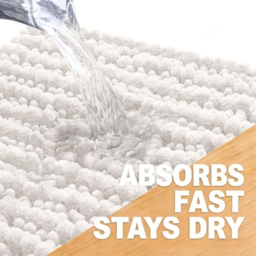 Image of OLANLY Toilet Rugs U Shaped 24x20, Thick Soft and Absorbent Chenille Contour Bath Mat, Non-Slip Rubber Backing, Machine Washable Quick Dry Toilet Mat, Home Decor Accessories, Ivory